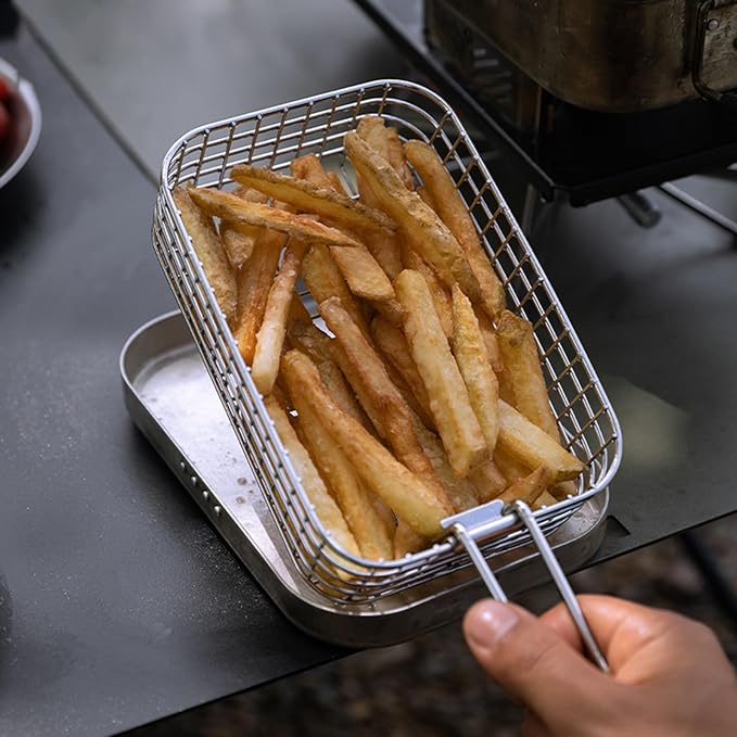 Outdoor Camping Fryers Stainless Steel Fry Basket Commercial Fryers Basket for Picnics and Cooking