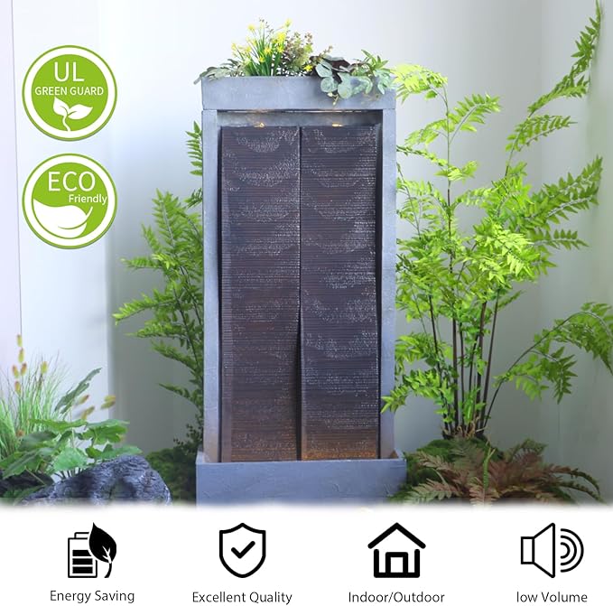 59" H Waterfall Fountain Large Outdoor Water Fountain Indoor for Garden, Patio, Backyard, Deck, Porch with LED Lights,Faux Slate Contemporary Water Fall
