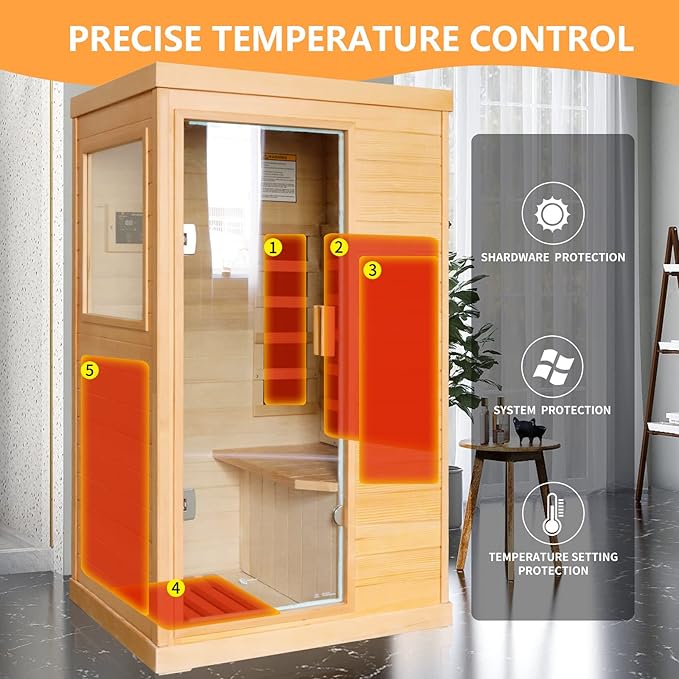 Far Infrared Sauna Home Sauna Indoor Sauna for One Person, Mini Dry Sauna with Low EMF 800W/110V Saunas Room,Inteligency Control Panel,Time and Temp Pre-Set,Canadian Hemlock Wood