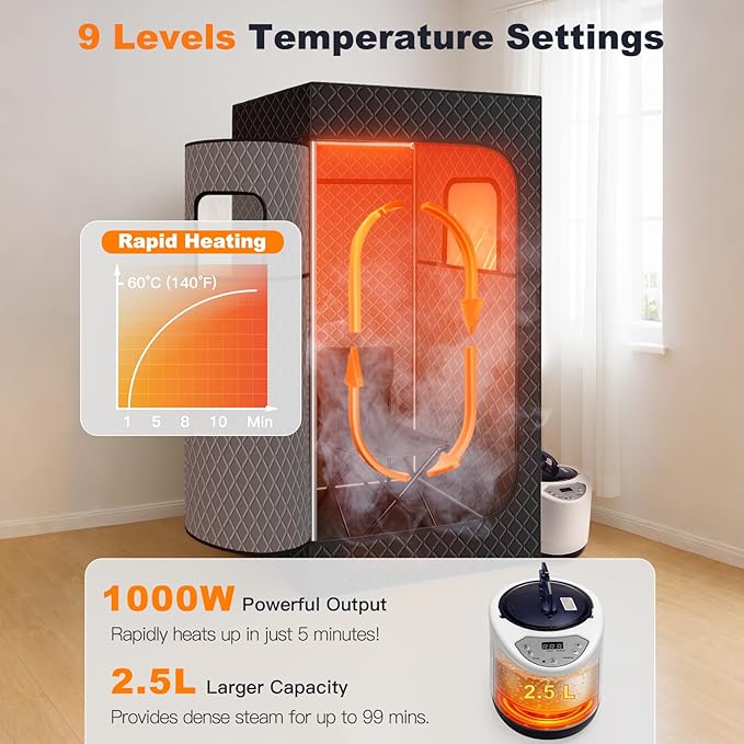 Upgraded Infrared Sauna Box for Relaxation, Portable Sauna for Home, Sauna Tent with 660nm Red Light Therapy, Quick Heating and Easy Setup, Personal Sauna with 2.5L/1000W Steamer, 2.6’ x 2.6’ x 5.9’