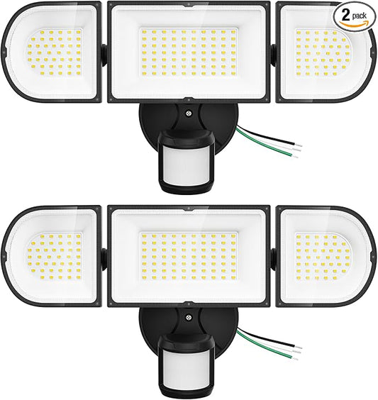 150W Motion Sensor Lights Outdoor for Outside, 15000LM LED Flood Lights Outdoor wired Dusk to Dawn, Exterior Security Floodlight Fixture Waterproof IP65, Outdoor Lighting for House, Garage 2 Pack