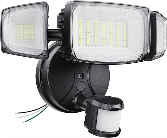 Olafus 80W Motion Sensor Outdoor Lights, 8000lm Hardwired Motion Flood Light Dusk to Dawn, IP65 Waterproof LED Security Floodlights, 6500K Motion Detector Lights for Outside, Black