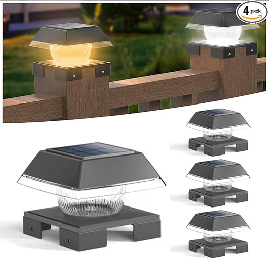 INDARUN 4x4 Post Solar Lights, Fence Deck Post Solar Outdoor Lights Fit 4x4 5x5 6x6 Wood Posts/4x4 Vinyl Posts Caps, Cold White & Warm White, 120 Lumen, for Patio Porch Garden Landscape Lighting