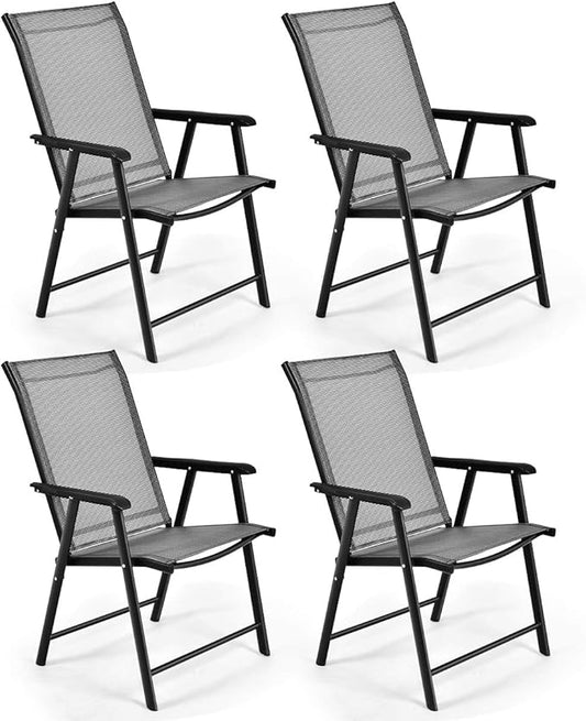 S AFSTAR Patio Chairs Set of 4, Outdoor Folding Dining Chairs with Armrests, Foldable Porch Chairs for Lawn Deck Backyard, Folding Chairs for Adults (Gray)