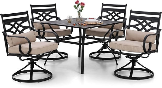 Sophia and William Swivel Patio Dining Set for 4, Outdoor Table and Chairs, Removable Seat Cushions, Black 37" Patio Dining Table