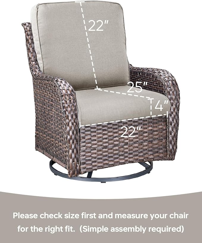 Pop 22x25/22x24 Outdoor Seat Cushions Set of 2 - Comfortable High Back Water-Resistant Patio Wicker Chairs Cushion for Dining Rocker Glider Loveseat Couch Sectional Sofa - Beige/Classic