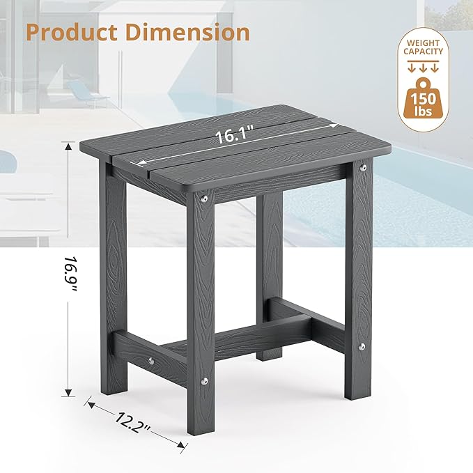 LUE BONA Outdoor Side Table Set of 2, HDPS Small Outdoor Table, Adirondack Side Table,Outside End Table for Patio, Porch, Pool, Weather Resistant/Easy Maintenance/Indoor or Outside Use, Dark Gray