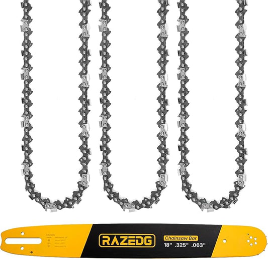 18 Inch Chainsaw Bar and Chain Combo, .325" Pitch, 063" Gauge, 74 Drive Links Fits Stihl MS271 Farm Boss, MS291, MS311 and More (1 Bar + 3 Chains)