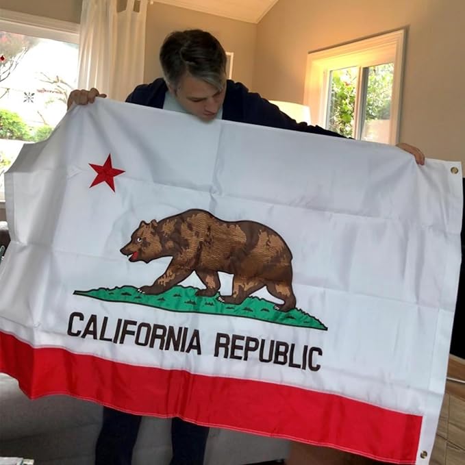 Embroidered California State Flag 3x5 Outdoor- 3Ply Heavy Duty 300D Nylon(All Weather)- Cali CA Flag 3x5-2 Brass Grommets & 4 Rows Stitched