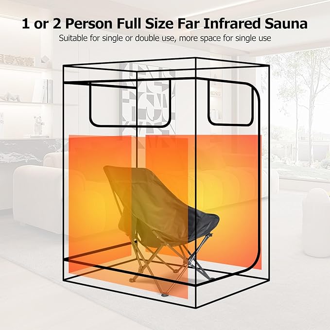 Smartmak Portable Infrared Sauna,1 or 2 Person Oversize Infrared Sauna Box with 660nm Red Light Therapy, Full Body Sauna Tent for Home, Folding Chair (Blue-2 Person)