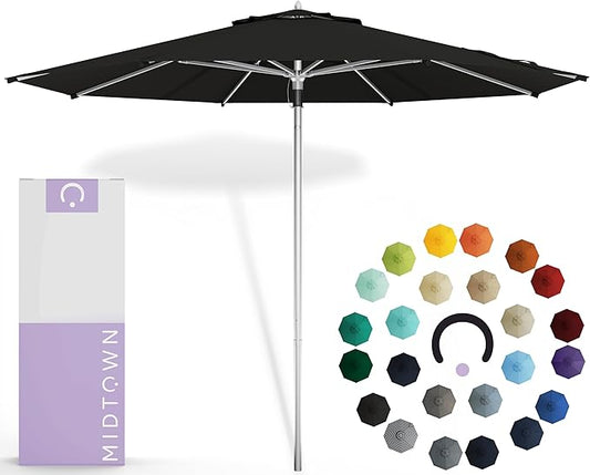 Midtown Umbrellas Push Pop Sunbrella Umbrella 8 Feet Outdoor Umbrella in Black Acrylic Fabric - Patio Umbrella, Backyard Umbrella, Garden Umbrella, Picnic Table Umbrella & Pool Umbrella - Black Pole