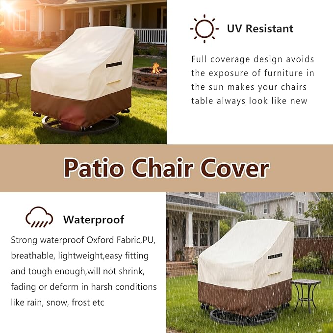 Patio Chair Covers 2 Pack,Swivel Lounge Chair Cover,Waterproof Heavy Duty Patio Furniture Covers for Outdoor Swivel Lounge Chair(32 W x 34 D x 36 H inches) Beige & Brown