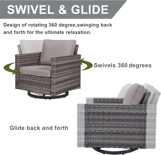 HUMMUH 5 Piece Patio Furniture Set,PE Wicker Patio Swivel Rocker Chairs Outdoor Chairs Set of 2 with Side Table for Porch,Garden,Backyard