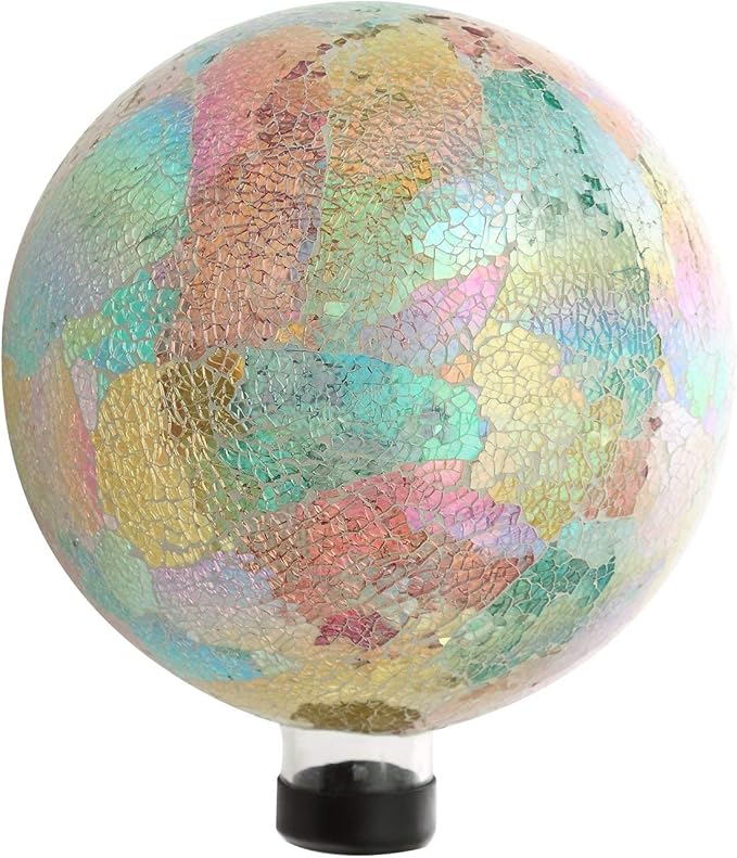 Glass Gazing Ball 10 inch Indoor Outdoor Mosaic Gazing Ball Colorful Globe for Yard and Home Decor, Glass Gazing Globe for Garden