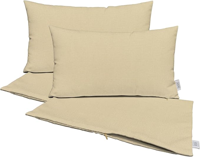 RSH DECOR: Sunbrella Pillow Covers Set of 4 | Covers Only - 20" x 12" | Outdoor Lumbar Pillow Covers Crafted with Sunbrella Performance Fabric | Canvas Antique Beige