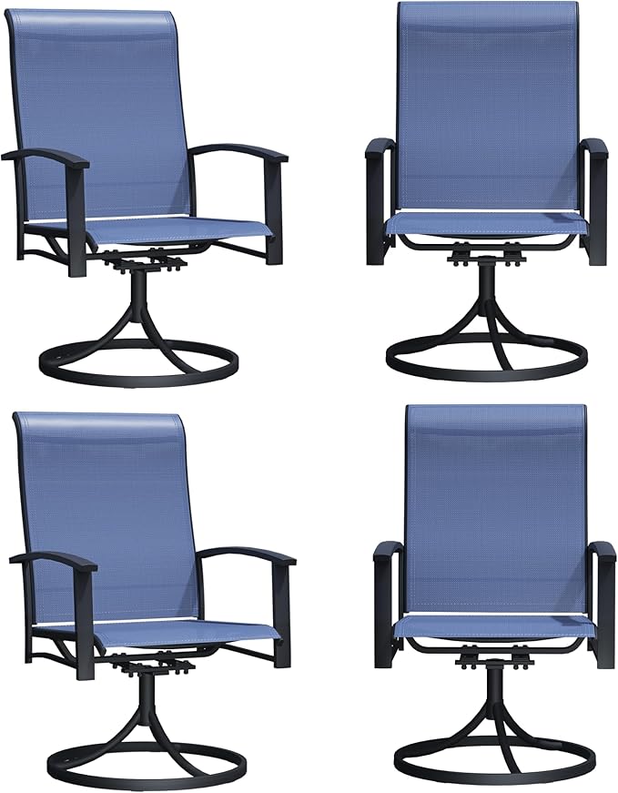 Patio Swivel Chairs Set of 4, Outdoor Swivel Chairs with Armrest, High Back Patio Chair with Metal Frame, All-Weather Outdoor Dining Chair for Deck, Porch and Lawn, Blue