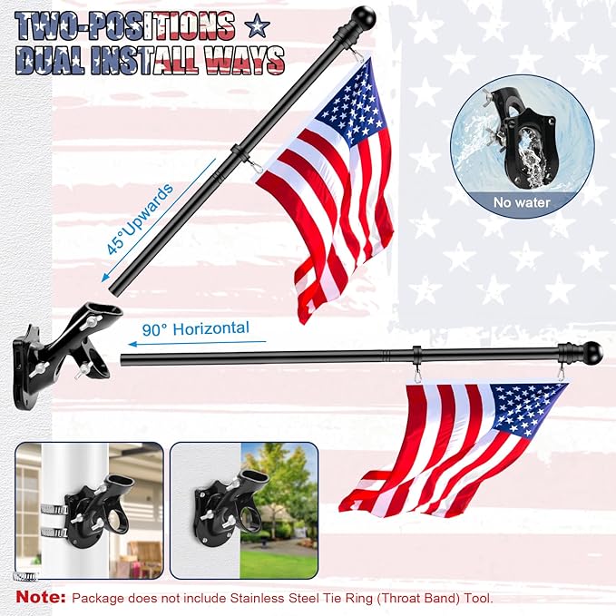 REERON Flag Pole for Outside House Porch Wall Mount, 7 FT 1" No Tangle Stainless Steel Spinning Flagpole Kit with 360° Metal Flag Pole Rings Clips & 2-Position Holder for 3x5' 4x6' American Flags