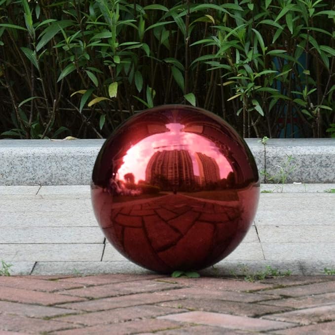 6 inch Diameter Red Gazing Ball,Red Stainless Steel Polished Reflective Smooth Garden Sphere Globe Mirror,Colorful and Shiny Addition to Any Garden or Home