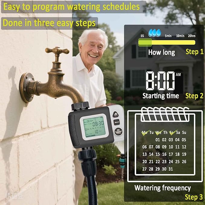Sprinkler Timer Water Timer for Garden Hose Automatic Watering System Upgrade Rain Delay 12 Months Extra Long Working Time Easy to Set Up Installation