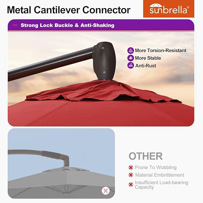 PURPLE LEAF 10FT Cantilever Patio Umbrella with 360-degree Rotation Aluminum Round Outdoor Offset Hanging Umbrella for Patio Pool, Red