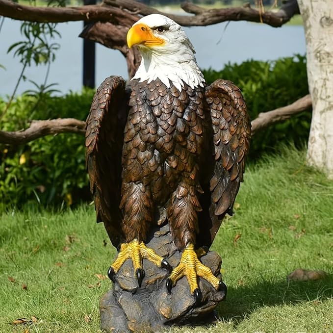 Large Garden Statue Standing Eagle Garden Sculpture, Majestic Hand Drawn Bald Eagle Decoration Flight of Freedom American Bald Eagle Yard Statue, Lawn and Courtyard Outdoor Decoration 13 x 24.4 Inch
