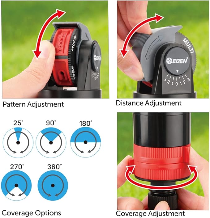 Eden 16030 5 Pattern Turbo Gear Drive Rotary Sprinkler Head Plus One-Direction Misting System for Lawn and Garden, 360 Degree Coverage