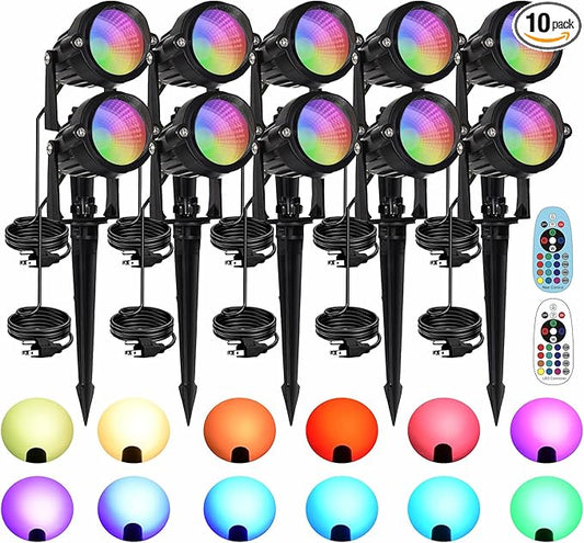 10W RGBW LED Landscape Lights Spot Lights Outdoor for Yard Garden Decor Spotlight, Landscape Lighting with 16 Color Changing and Remote IP68 Waterproof (10)