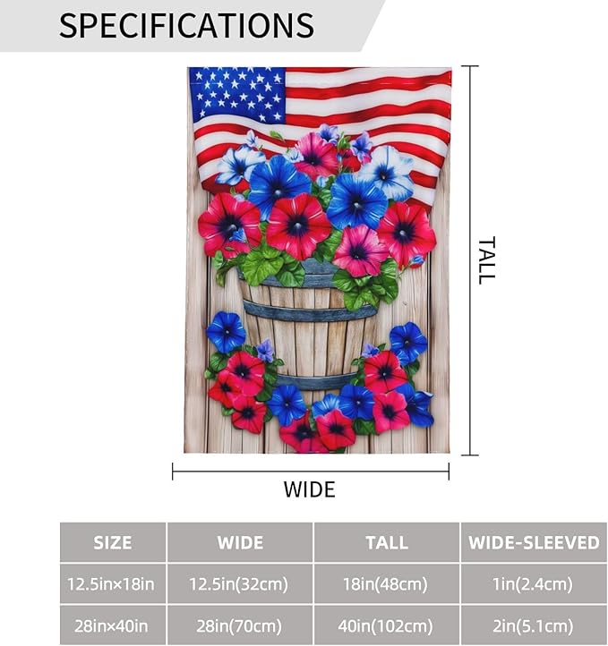 USA Garden Flag Vertical Double Sided Outdoor Yard Flags 12.5x18 Inch Burlap Banners for House Lawn