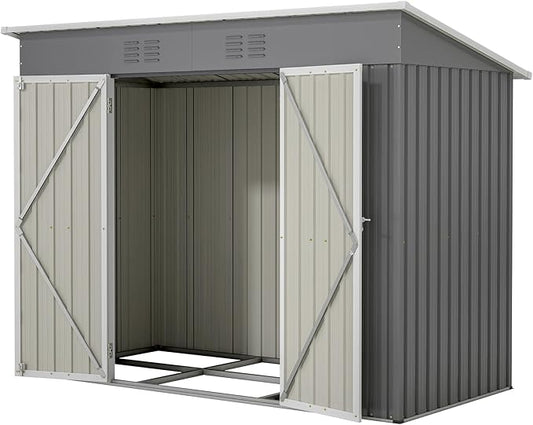 4'x8' Metal Shed Outdoor Storage Shed,Metal Steel Utility Tool Shed Storage House with Double Lockable Doors and Air Vent for Backyard Garden Patio Lawn Gray