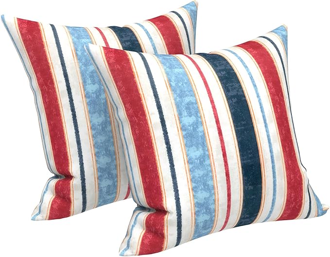 LVTXIII Outdoor Throw Pillows, Decorative Throw Pillows with Inserts, 20"x20" Square Pillows for Bed, Couch, Sofa and Patio Furniture, Set of 2, Stripe Red Blue