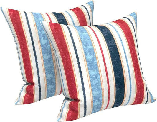 LVTXIII Outdoor/Indoor Throw Pillows, Decorative Throw Pillows with Inserts, 18"x18" Square Pillows for Bed, Couch, Sofa and Patio Furniture, Set of 2, Stripe Red Blue