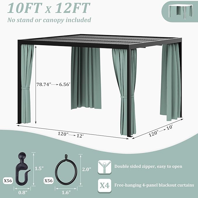 Gazebo Universal Replacement Privacy Curtain,10'×12' Gazebo Outdoor Waterproof Curtains, 4-Panels Sidewall Curtains with Double Zipper for Patio Canopy, Garden and Backyard (Curtain Only)