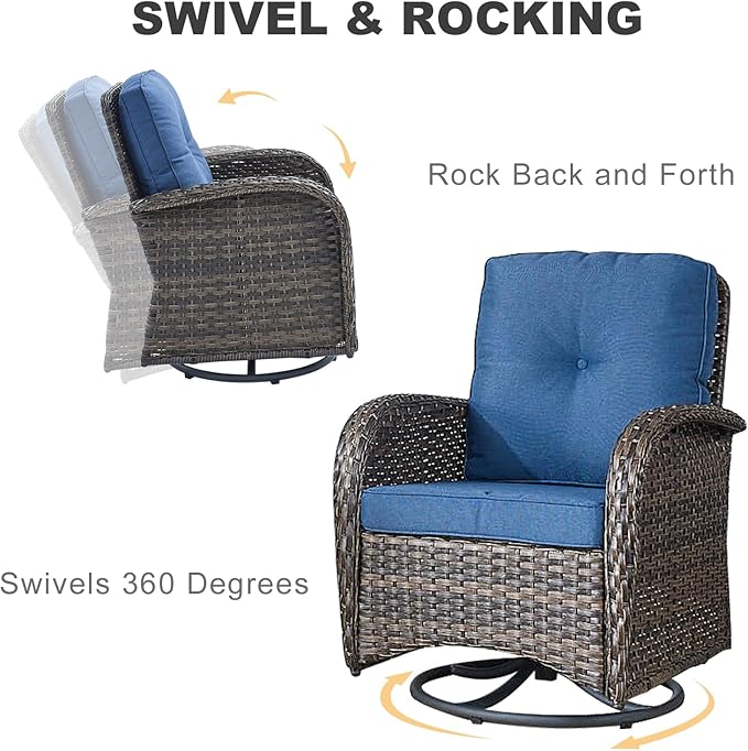 HUMMUH Patio Furniture 7-Piece PE Wicker Outdoor Conversation Set,All-Weather Swivel and Rocking Chairs,Glider Loveseat,Coffee Tables for Backyard,Poolside,Deck