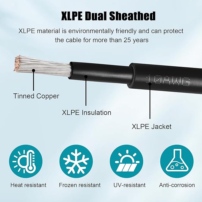 10 AWG Solar Cable 200FT Red + 200FT Black Tinned Copper Wire, 10 Gauge Solar Panel Wire for RV, Automotive, Trailer, Marine, Outdoors