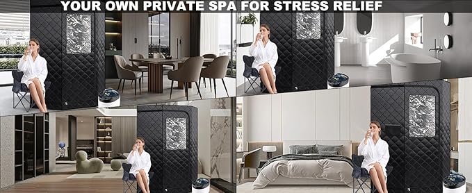 ZONEMEL Full Size Portable Steam Sauna, Personal Home Spa, 1500 Watt 4 Liter Steamer with Remote Control, Timer, Upgraded Portable Chair (Black, 63in-Height)