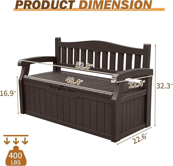 DEVOKO 80 Gallon Storage Bench Deck Box lockable for Patio Furniture, Garden Decor and Outdoor Seating for Cushions, Garden Tools and Pool Supplies.
