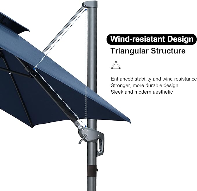 PURPLE LEAF 9' x 12' Cantilever Patio Umbrella Outdoor Umbrella with 280lbs Base Large Rectangular Windproof Offset Umbrella for Pool Deck Garden, Ocean Slate