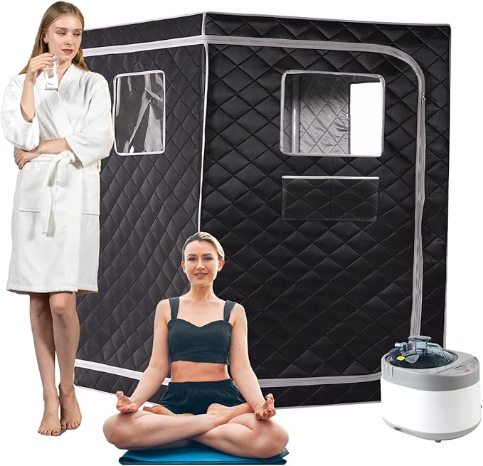 Smartmak Full Size Steam Sauna, One or Two Person Whole Body Large Space Home Spa, 4L Steamer Included- BlackGrey