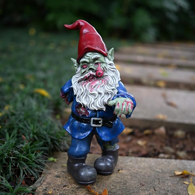 Zombie Gnome Evil Scary Walking Dead Gnome Gnombia Garden Statue, Halloween Decoration - 10 inches