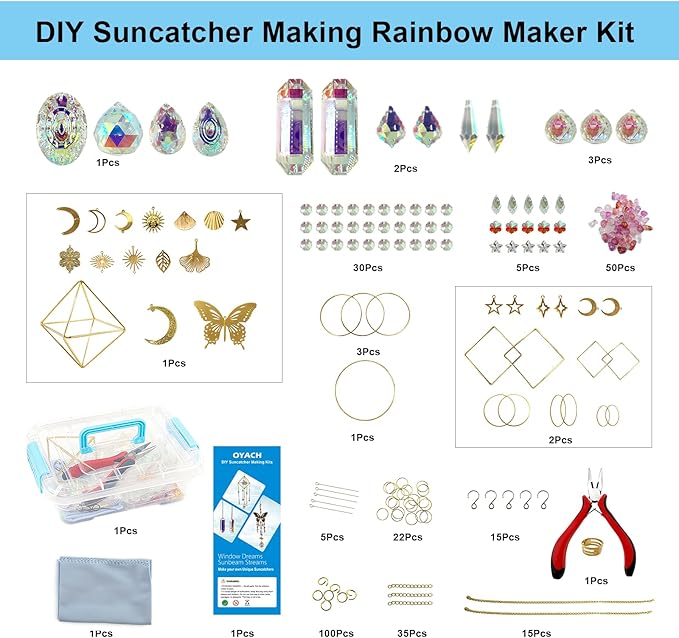 DIY Crystal Suncatcher Kit with Wind Chime/2pcs Large Prism,Dream Catchers Arts and Crafts Kits for Adults Hobbies,Sun Catchers Beads with Butterfly for Indoor Window Hanging Outdoor Decor Gifts