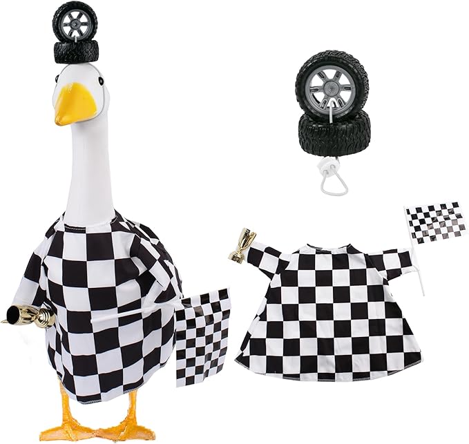 Porch Goose Outfits Cement Goose Race Car Driver Costume Clothing Racer Jumpsuit Clothes Goose Racing Suit Accessories