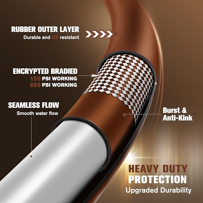 Short Leader Garden Hose 5/8" x 4ft, No Kink Lightweight Water Hose, Hybrid Rubber, Heavy Duty, 650 Burst PSI, Female to Female Fittings