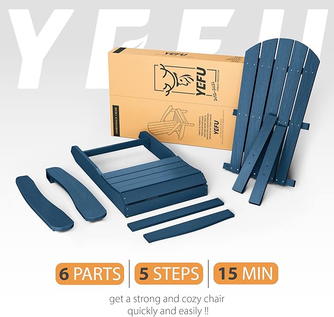 YEFU Adirondack Chairs Set of 2 Plastic Weather Resistant, Outdoor Chairs 5 Steps Easy Installation, Like Real Wood, Widely Used in Outdoor, Patio, Lawn, Fire Pit, Deck, Outside, Chairs (Navy Blue)