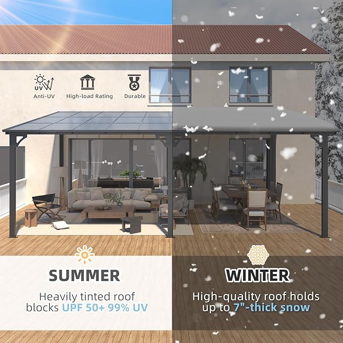 AECOJOY 28' x 10' Gazebo for Patio, Large Wall-Mounted Hard Top Lean-to Gazebo Pergola with Roof 10' x 28' on Clearance, Heavy Duty Patio Awnings for Decks, Backyard