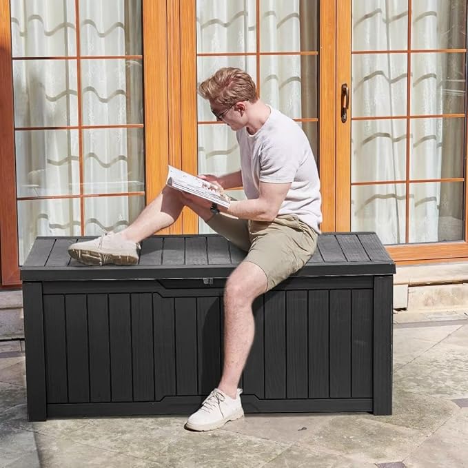 YITAHOME 120 Gallon Outdoor Storage Deck Box, Large Resin Patio Storage for Outdoor Pillows, Garden Tools and Pool-Supplies, Waterproof, Lockable (Black)