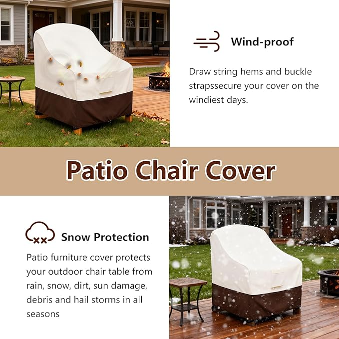 Adirondack Chair Cover 4 Pack,Waterproof Heavy Duty Patio Furniture Covers,Patio Adirondack Chair Covers for Outdoor Chairs(35 W x 37 D x 36 H inches) Beige & Brown