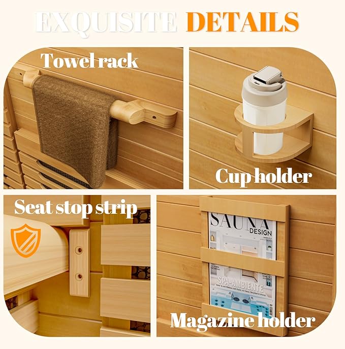 Far Infrared Wooden Sauna Low EMF- 2 Person Personal Sauna for Home Use, Full Spectrum Infrared Sauna, Dual Tempered Glass & Bluetooth Speakers - Indoor Sauna 2000W, Natural Wood