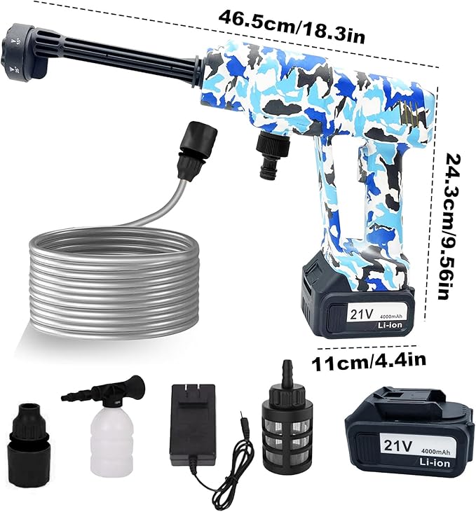 Portable Cordless Pressure Washer,1220PSI Battery Powered Wash Pressure Car Washer with 6 in 1 Nozzle,21V Battery Power High Pressure Handheld Car Washer for House,Floor,Plants,Garden,Camouflage
