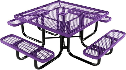 COATEDOUTDOORFURNITURE Heavy-Duty Portable Outdoor Kids Table with Umbrella Hole, Expanded Metal Kids Picnic Table, Commercial-Grade, Made in America (46 in, Square, Childrens, Purple)