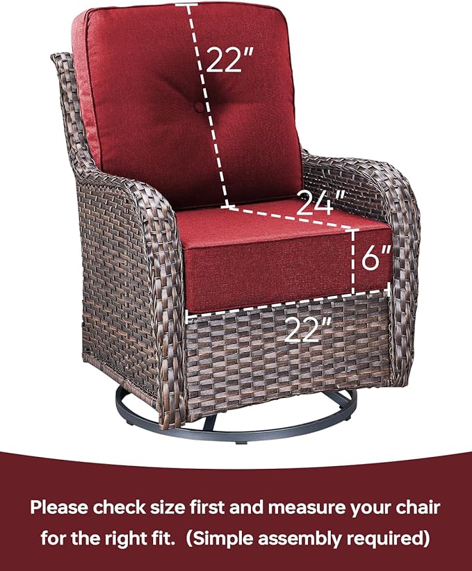 Luxury 22x24/22x25 6-Inch Outdoor Cushions - Water Repellent 1 Set Zippered Patio Chair Back&Seat Cushion for Wicker Dining Rocking Swivel Chairs Loveseat Couch Sectional Sofa - Red